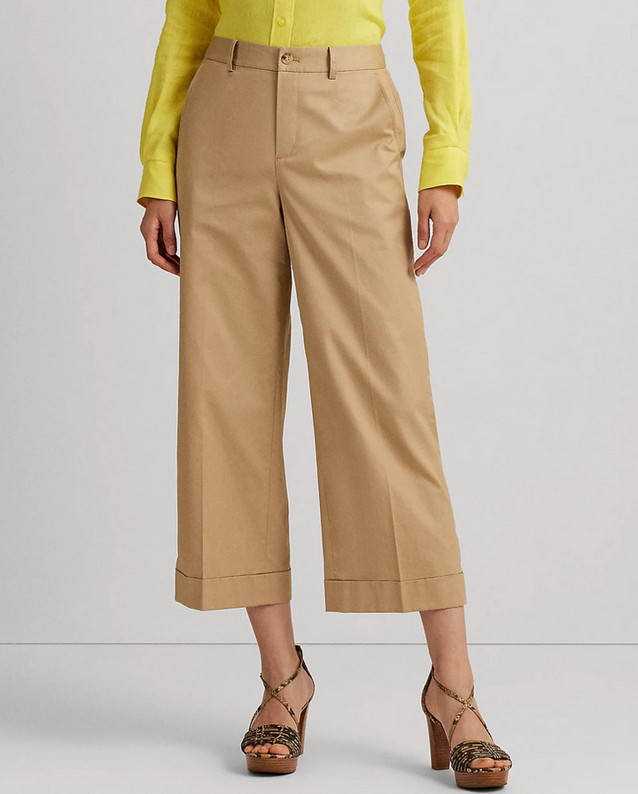 LAUREN RALPH LAUREN Pleated Cotton Twill Cropped Pant