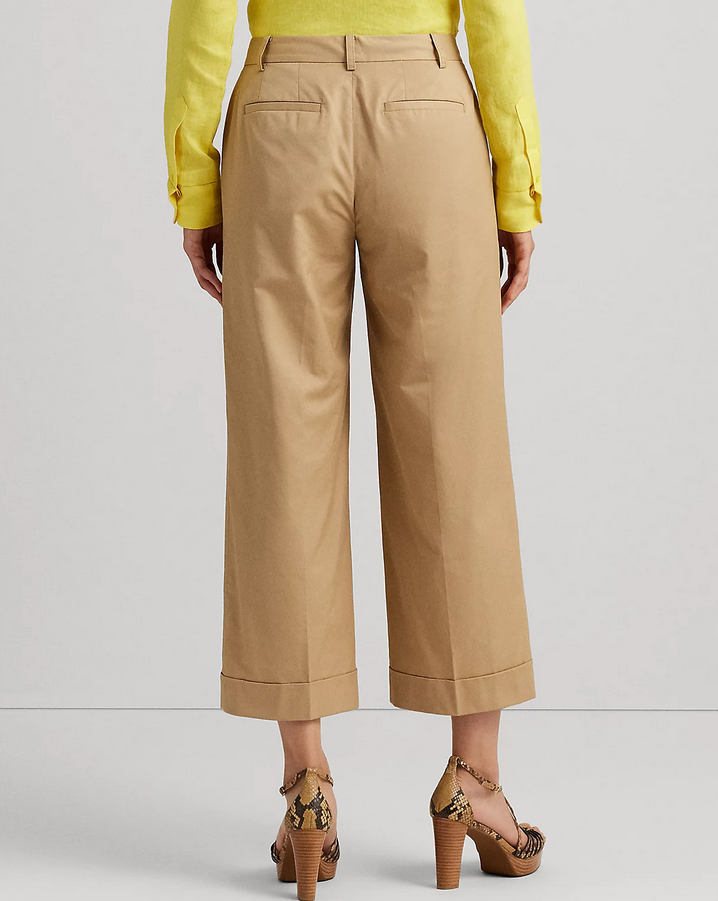 LAUREN RALPH LAUREN Pleated Cotton Twill Cropped Pant