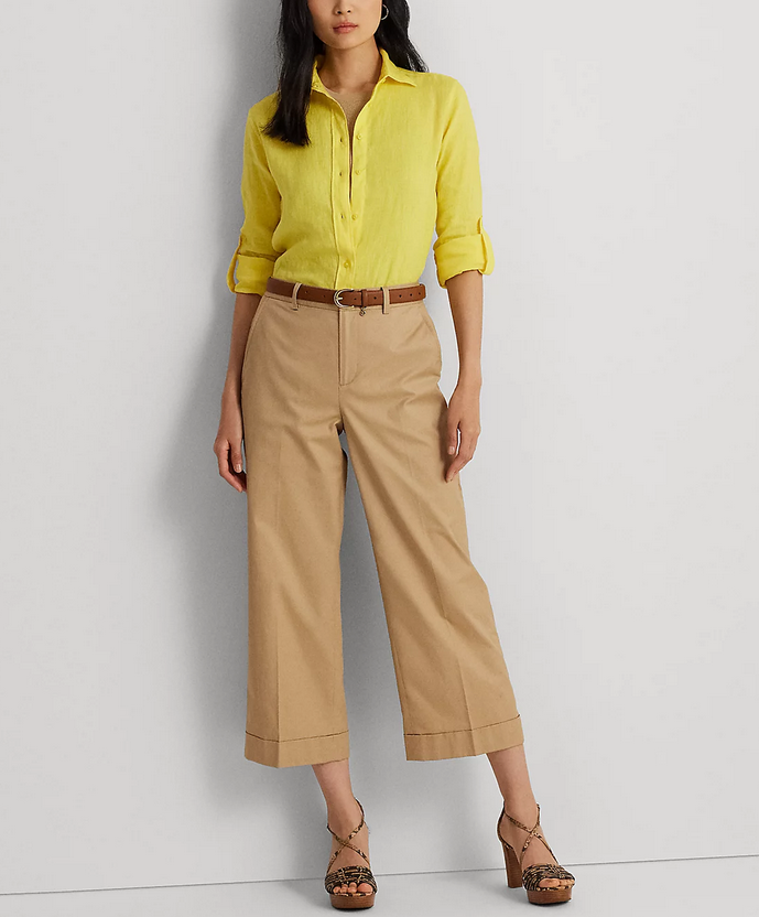 LAUREN RALPH LAUREN Pleated Cotton Twill Cropped Pant