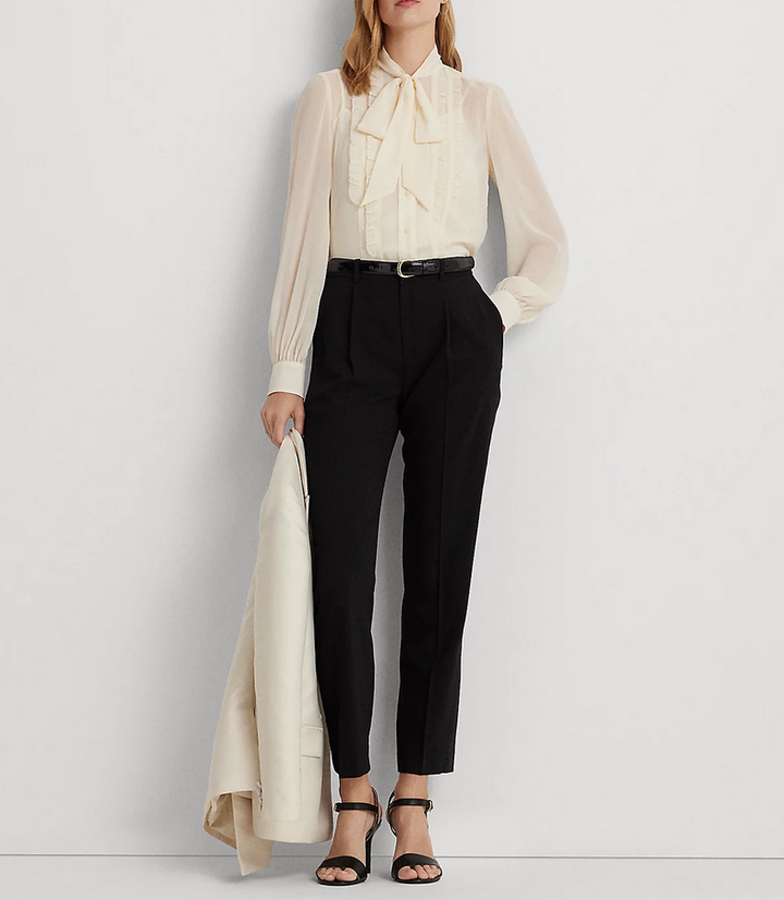 LAUREN RALPH LAUREN Satin-Stripe Wool Crepe Straight Pants