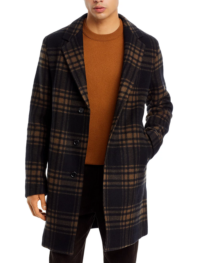 BOSS Cam Check Relaxed Fit Wool Coat