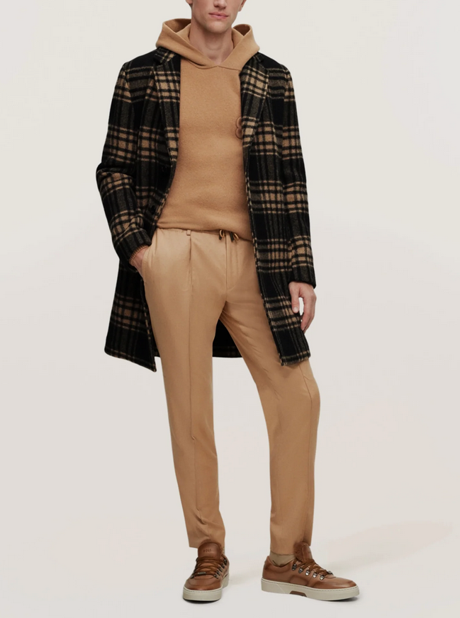 BOSS Cam Check Relaxed Fit Wool Coat