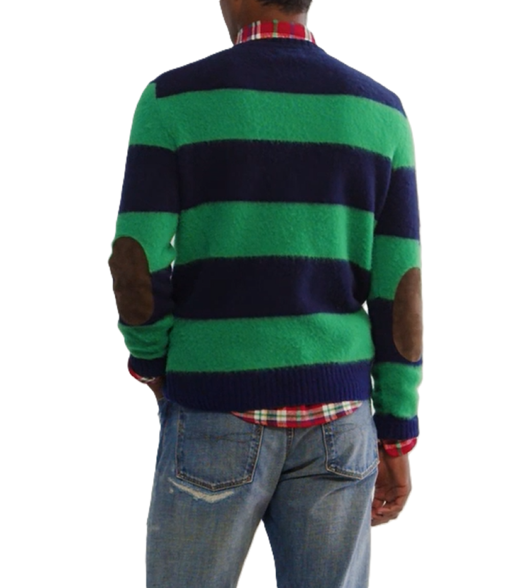 POLO Ralph Lauren MEN  Wool & Cashmere Striped Suede Trimmed Crewneck Sweater