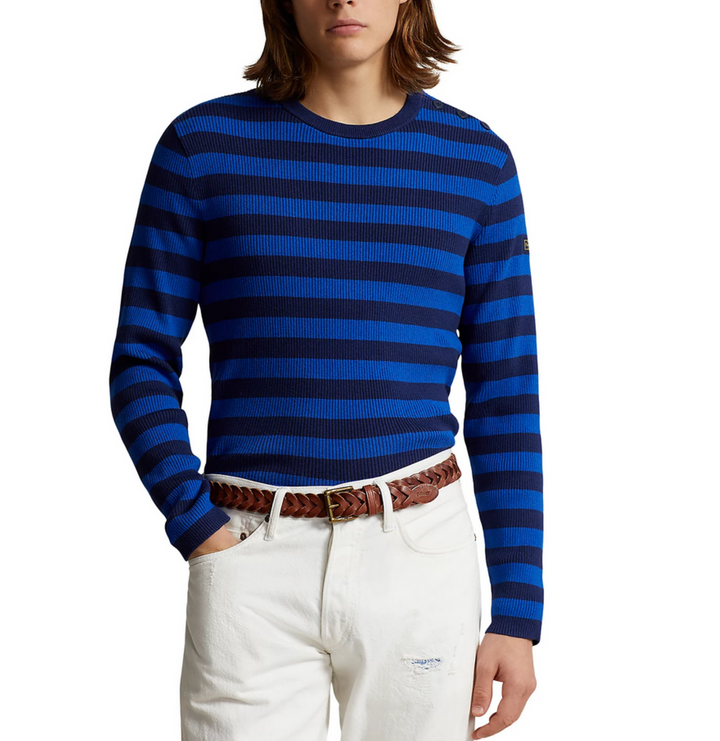 POLO Ralph Lauren MEN Cotton & Cashmere Ribbed Knit Stripe Crewneck Sweater