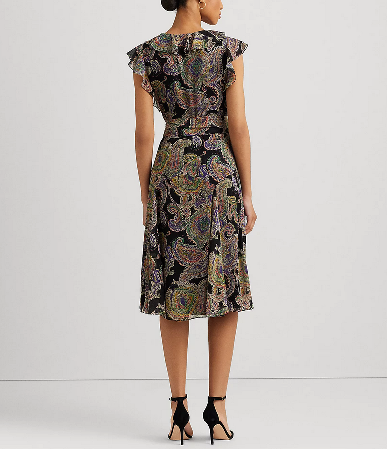 LAUREN RALPH LAUREN Paisley Belted Crinkle Georgette Dress