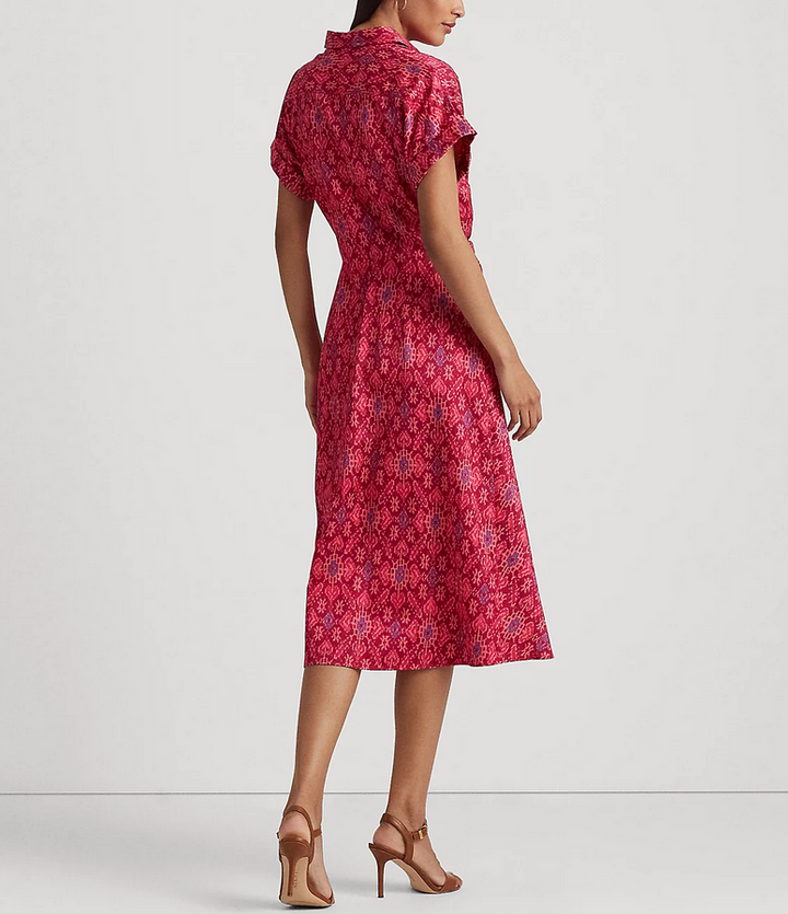 LAUREN RALPH LAUREN Geo-Print Shantung Tie-Waist Dress