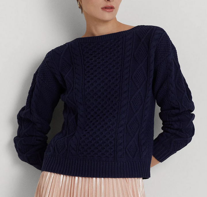 LAUREN RALPH LAUREN Aran-Knit Cotton Boatneck Sweater