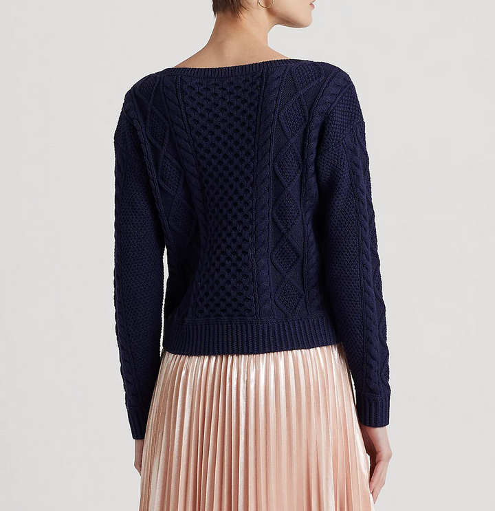 LAUREN RALPH LAUREN Aran-Knit Cotton Boatneck Sweater