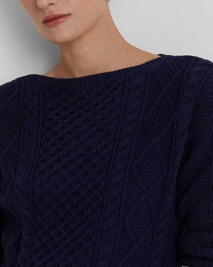 LAUREN RALPH LAUREN Aran-Knit Cotton Boatneck Sweater