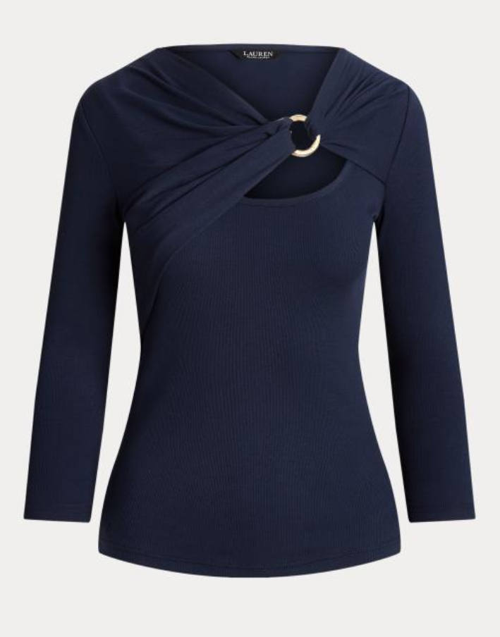 LAUREN RALPH LAUREN Ring-Front Rib-Knit Top