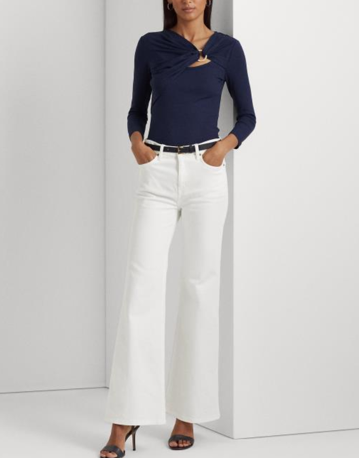 LAUREN RALPH LAUREN Ring-Front Rib-Knit Top