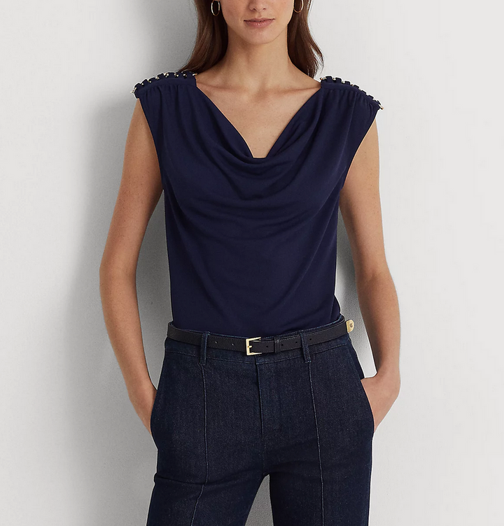 LAUREN RALPH LAUREN Jersey Sleeveless Cowl Neck Top