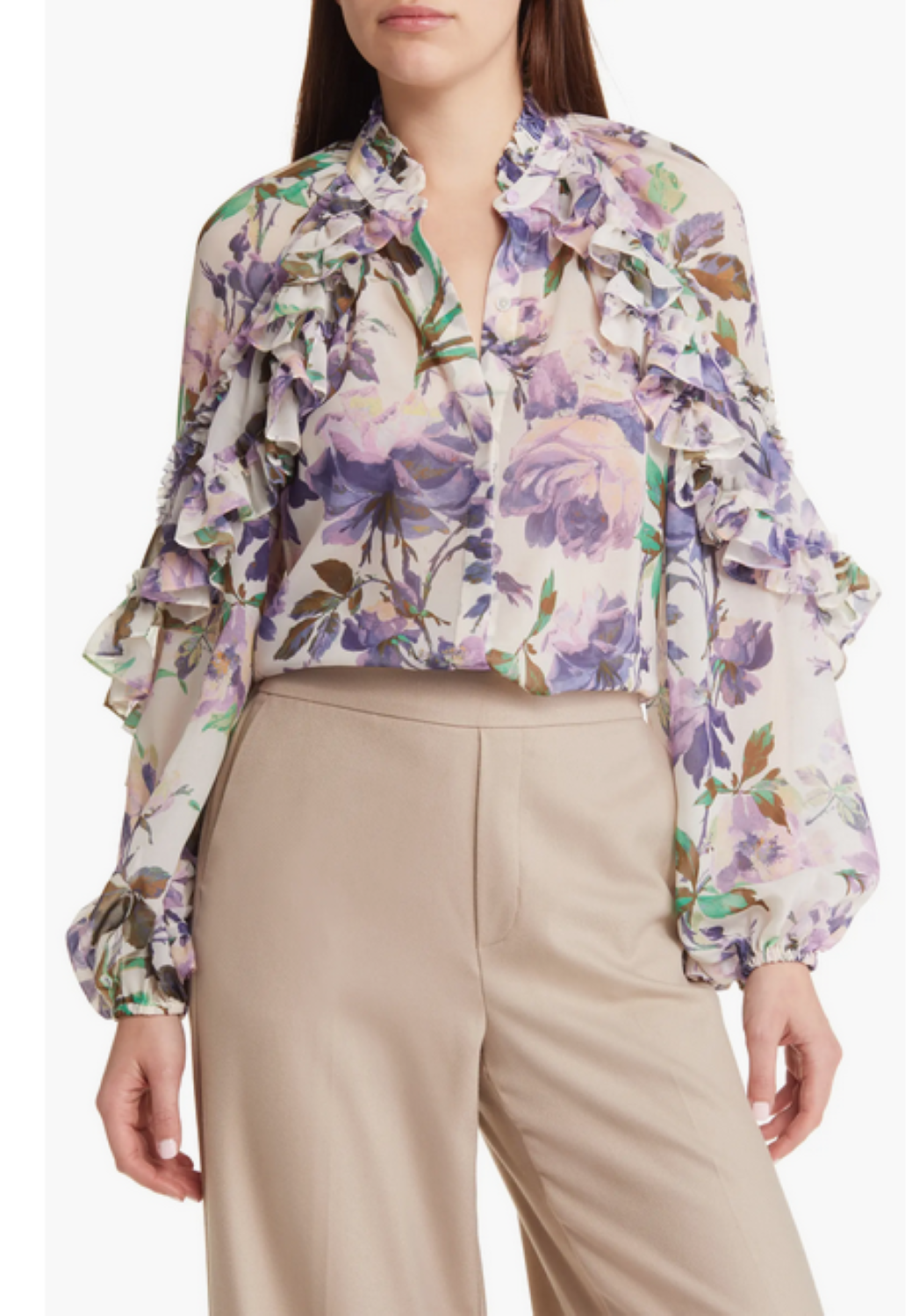 Kobi Halperin Phoenix Floral Print Ruffle Blouse