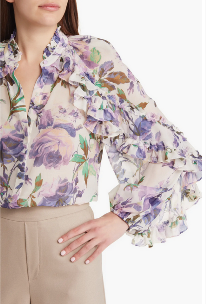 Kobi Halperin Phoenix Floral Print Ruffle Blouse