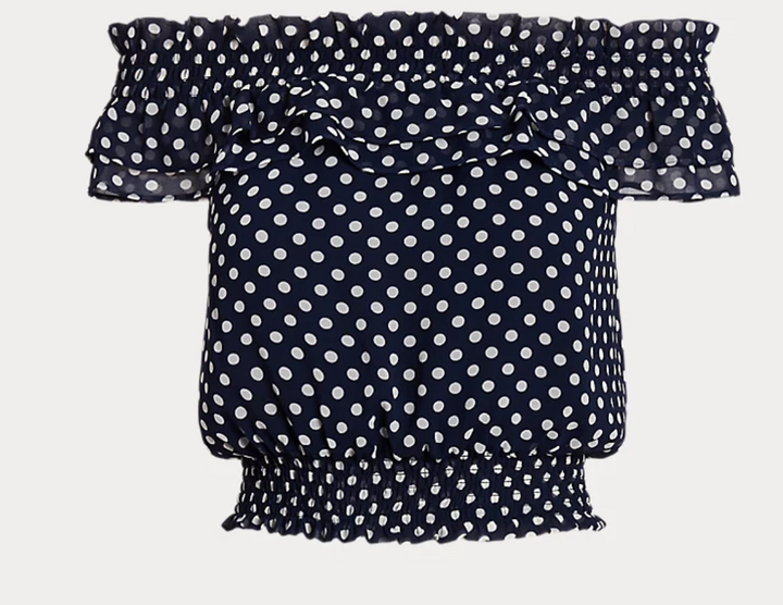 LAUREN RALPH LAUREN Polka-Dot Off-the-Shoulder Blouse