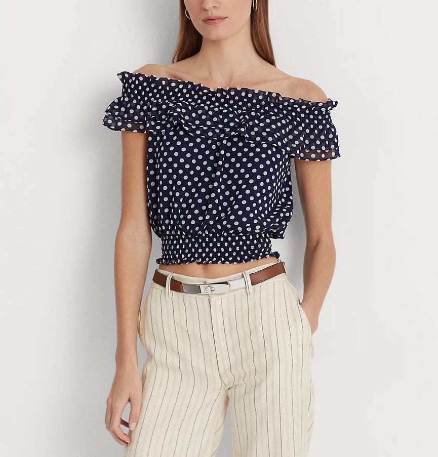 LAUREN RALPH LAUREN Polka-Dot Off-the-Shoulder Blouse