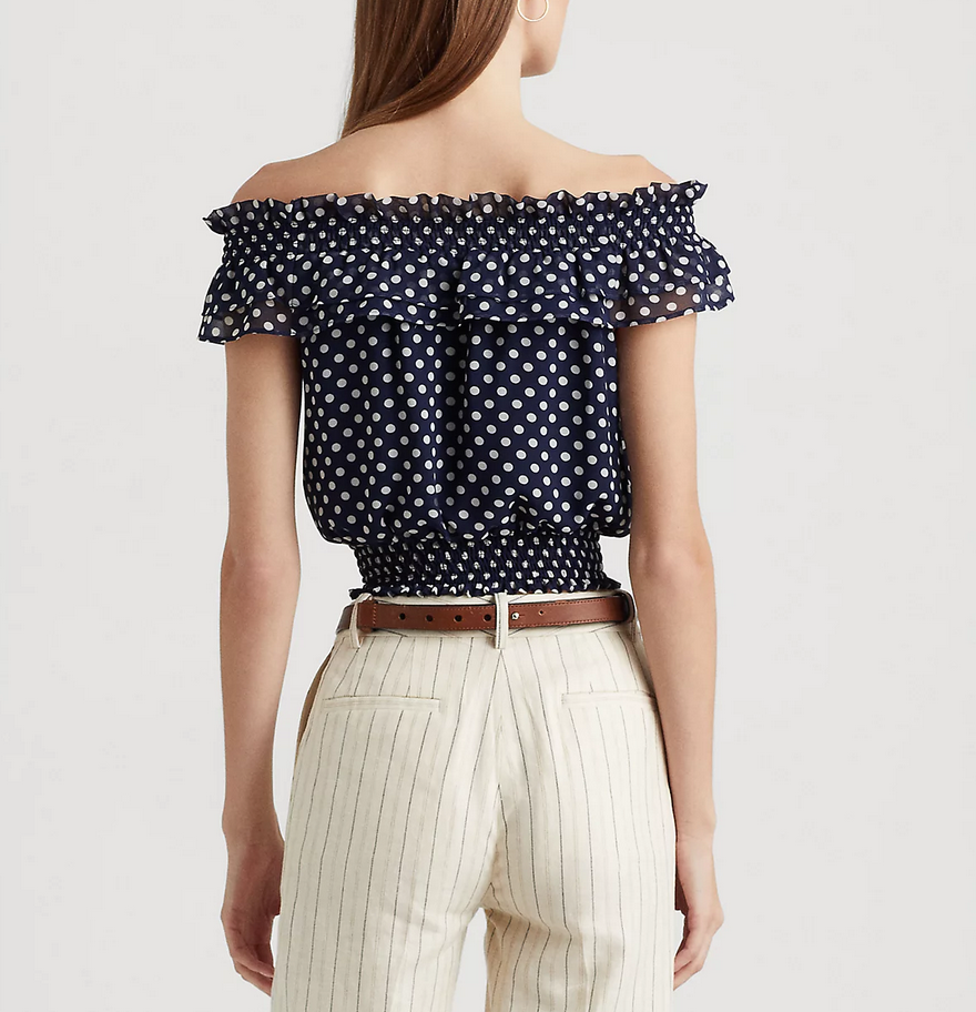 LAUREN RALPH LAUREN Polka-Dot Off-the-Shoulder Blouse