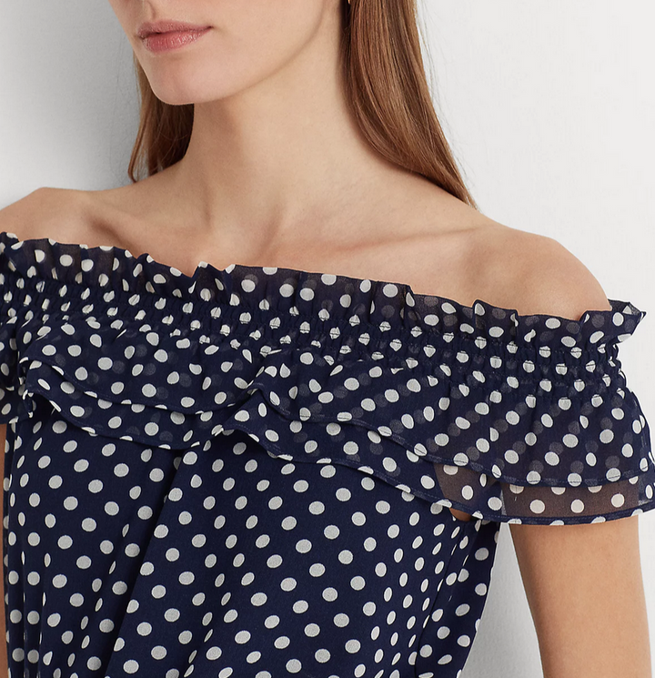 LAUREN RALPH LAUREN Polka-Dot Off-the-Shoulder Blouse