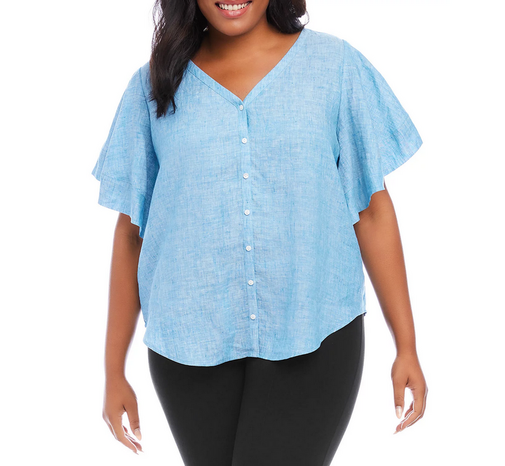 Karen Kane Plus Size Flutter Sleeve Linen Top