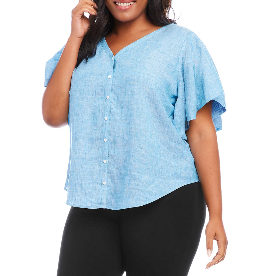 Karen Kane Plus Size Flutter Sleeve Linen Top