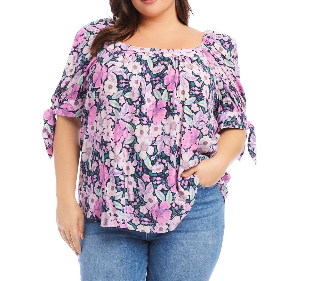 Karen Kane Plus Size Floral Print Square Neck Top