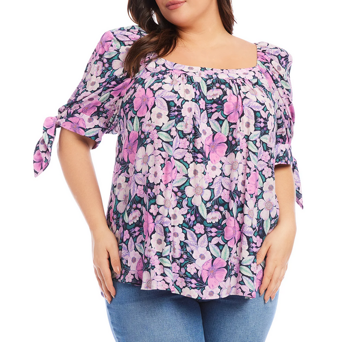 Karen Kane Plus Size Floral Print Square Neck Top