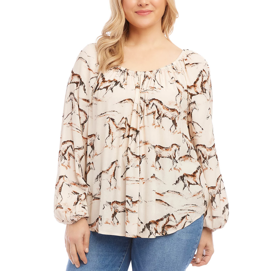 Karen Kane Plus Size Blouson Sleeve Peasant Top