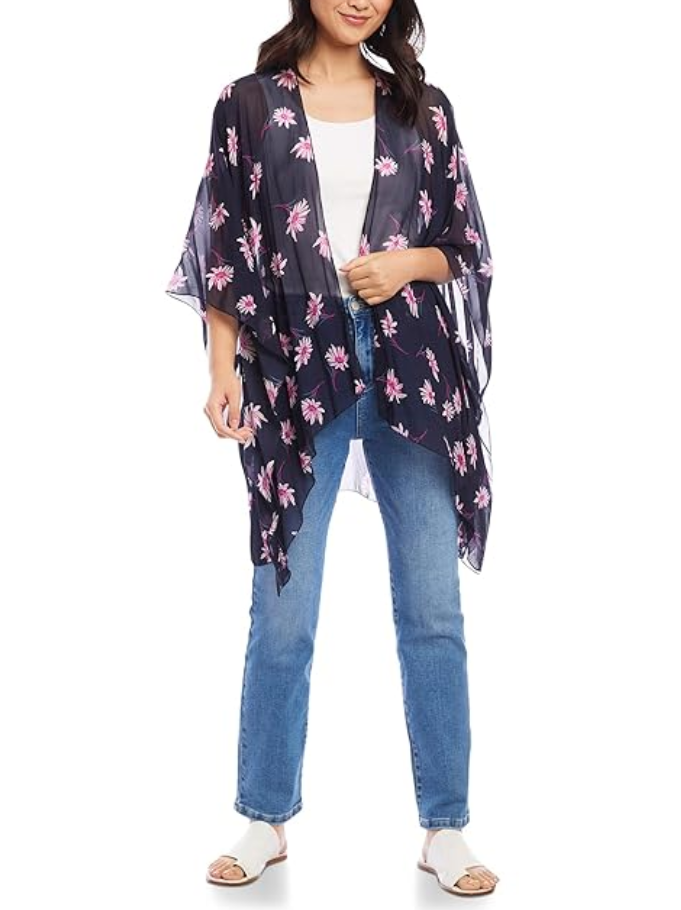 Karen Kane Open Front Floral Print Jacket Wrap