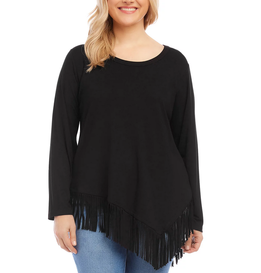 Karen Kane Plus Size Asymmetric Fringe Top