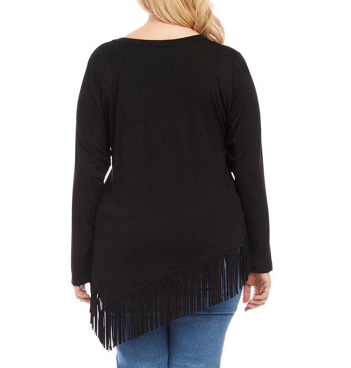 Karen Kane Plus Size Asymmetric Fringe Top