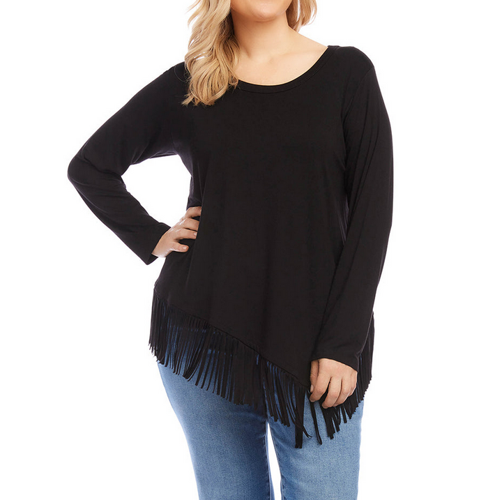 Karen Kane Plus Size Asymmetric Fringe Top