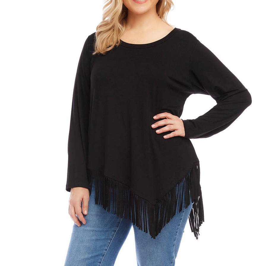 Karen Kane Plus Size Asymmetric Fringe Top