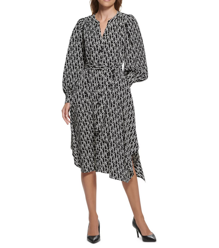 KARL LAGERFELD PARIS Printed Crepe Shirt Dress