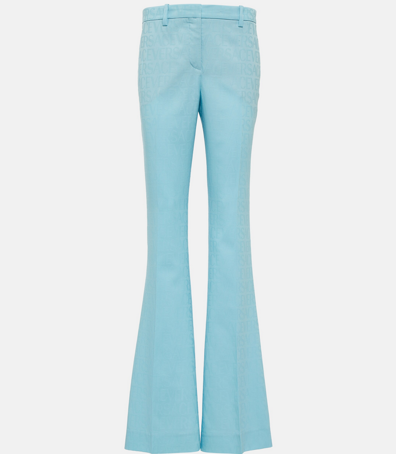 VERSACE La Vacanza Virgin Wool Monogrammed Pants