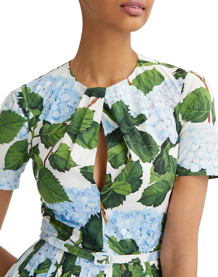 Oscar de la Renta Printed Short Sleeve Twist Front Dress