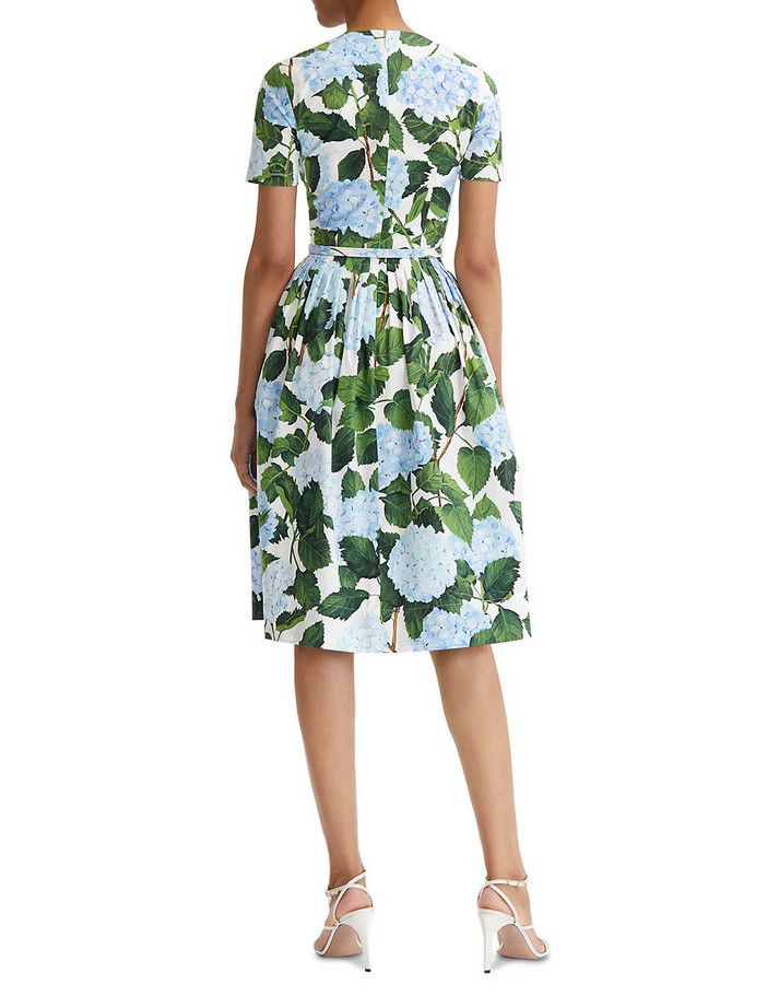 Oscar de la Renta Printed Short Sleeve Twist Front Dress