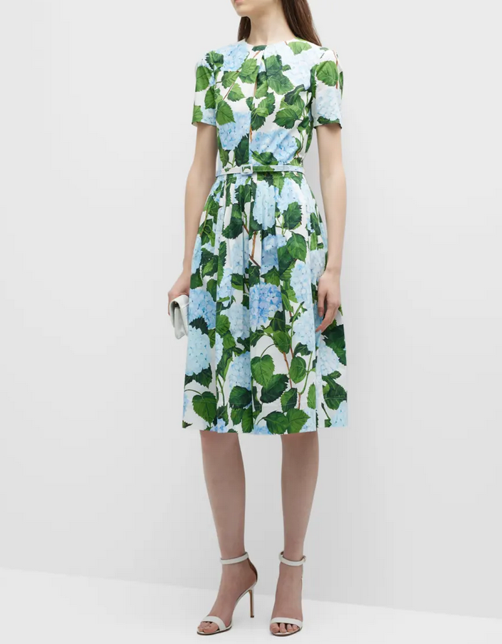 Oscar de la Renta Printed Short Sleeve Twist Front Dress