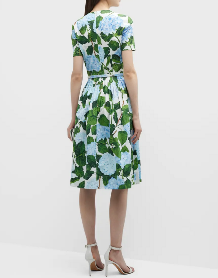 Oscar de la Renta Printed Short Sleeve Twist Front Dress