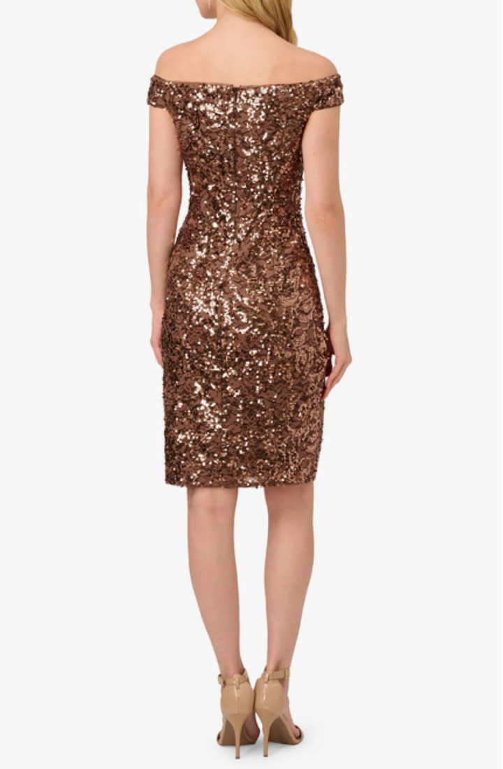 Adrianna Papell Sequined Off-The-Shoulder Dress