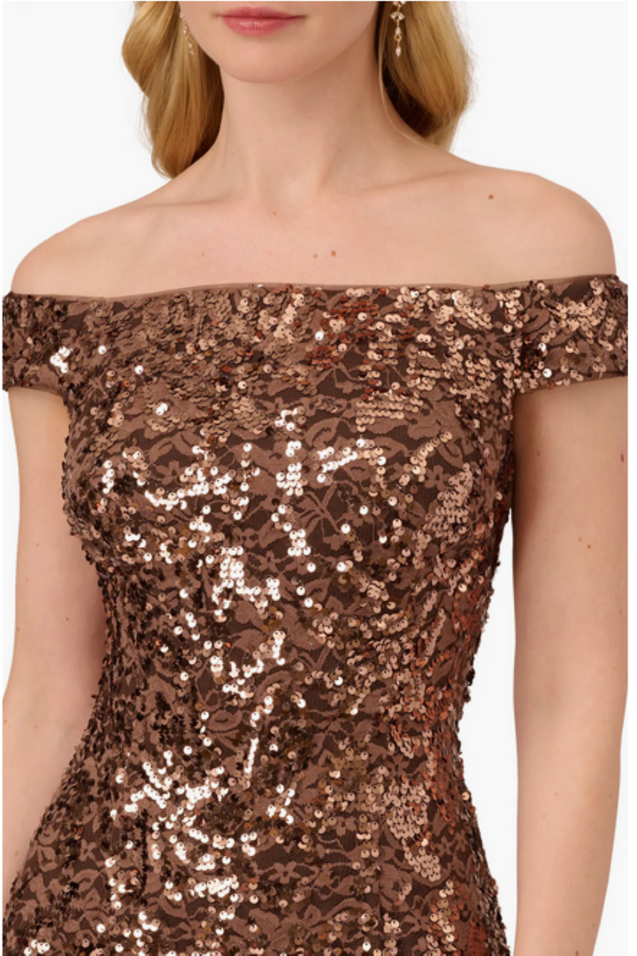 Adrianna Papell Sequined Off-The-Shoulder Dress