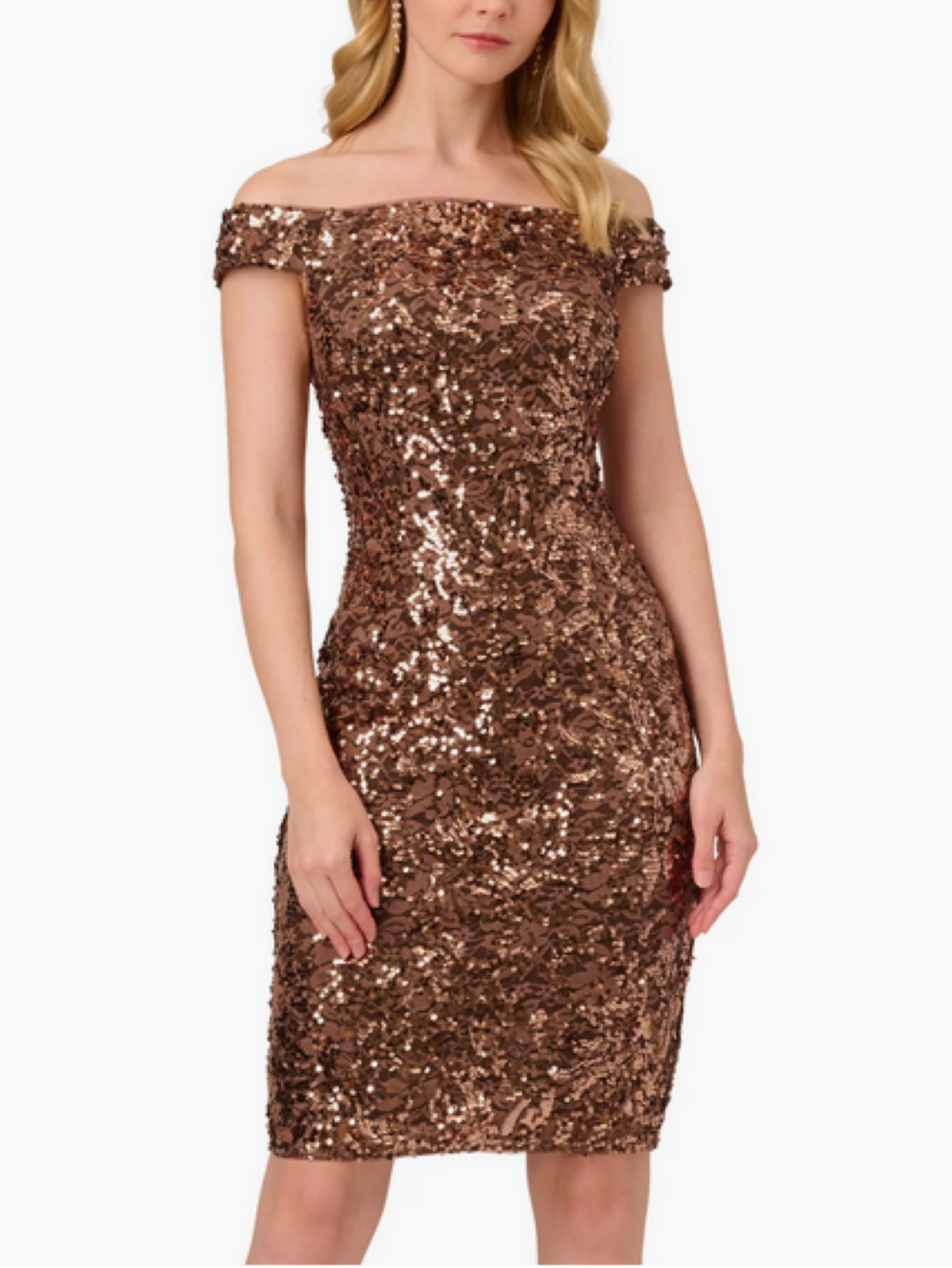 Adrianna Papell Sequined Off-The-Shoulder Dress