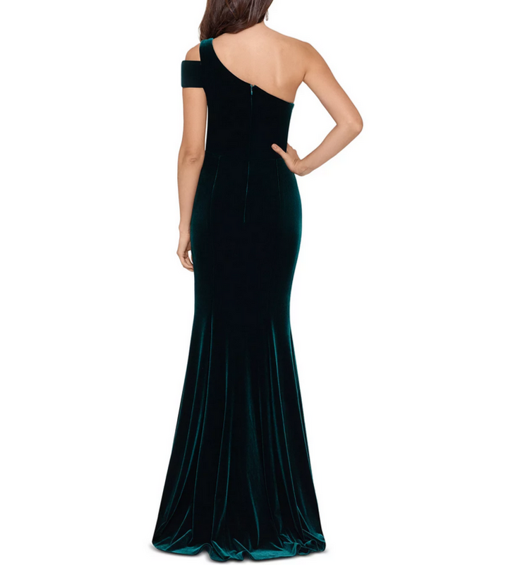 AQUA Velvet One-Shoulder Gown