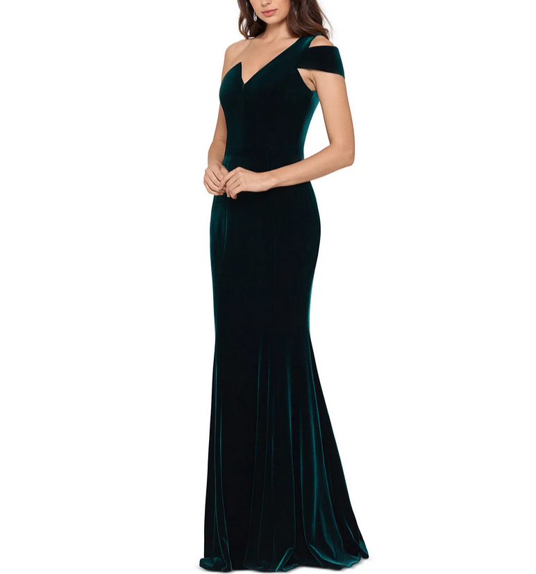 aqua one shoulder velvet dress One Shoulder Long Slit Dress, Maxi One Sleeve Velvet Gown | Carla