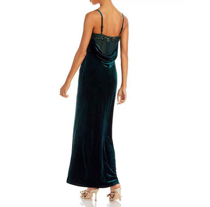 BCBGMAXAZRIA Sequin Trim Velvet Maxi Dress
