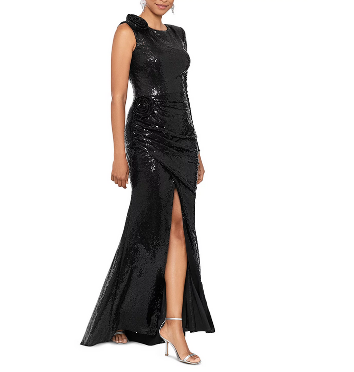 AQUA One Sleeve Sequin Gown