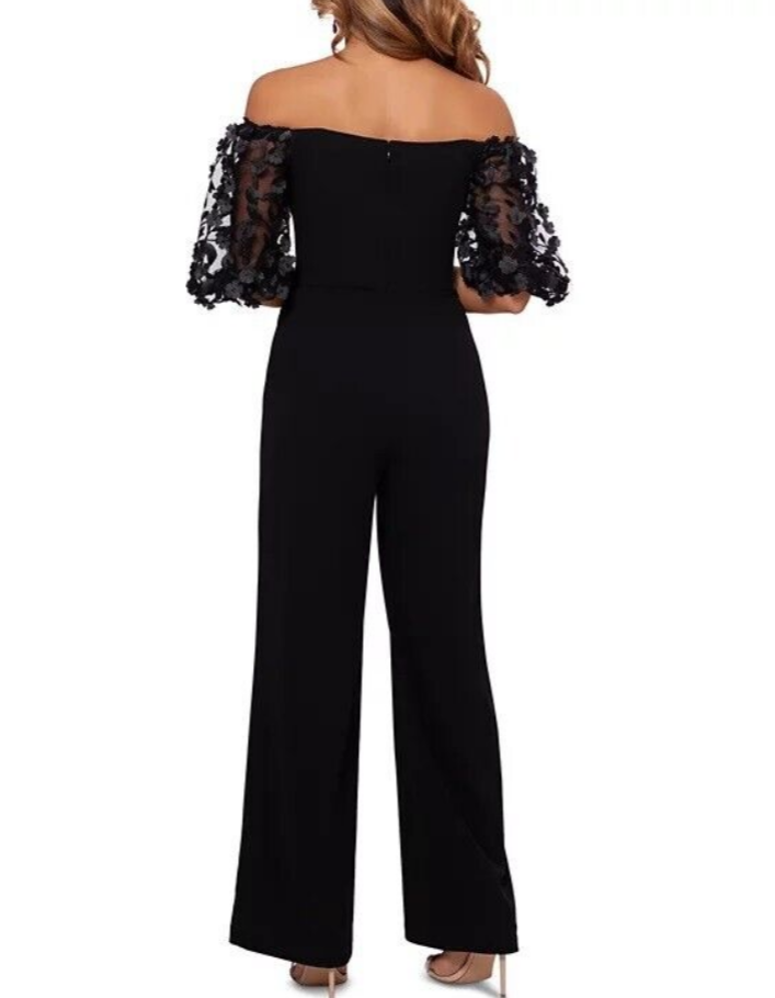 XSCAPE Petite Floral-Appliqué-Sleeve Jumpsuit
