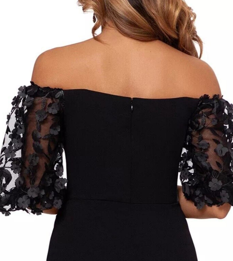 XSCAPE Petite Floral-Appliqué-Sleeve Jumpsuit