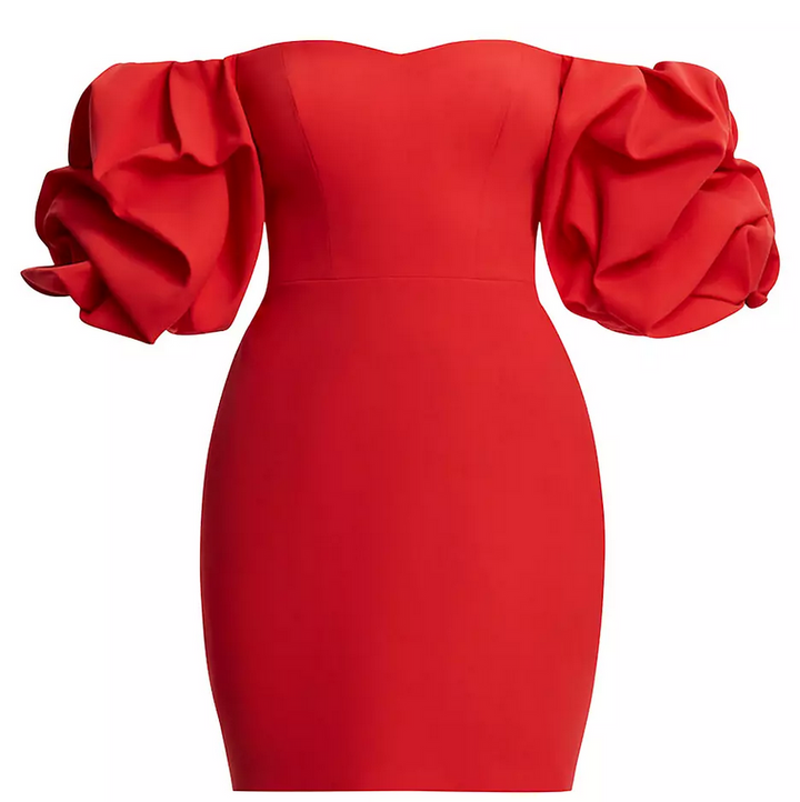 BCBGMAXAZRIA Off-the-Shoulder Puff Sleeve Dress