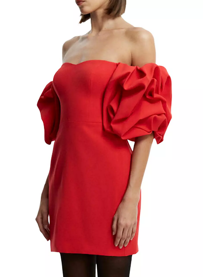 BCBGMAXAZRIA Off-the-Shoulder Puff Sleeve Dress