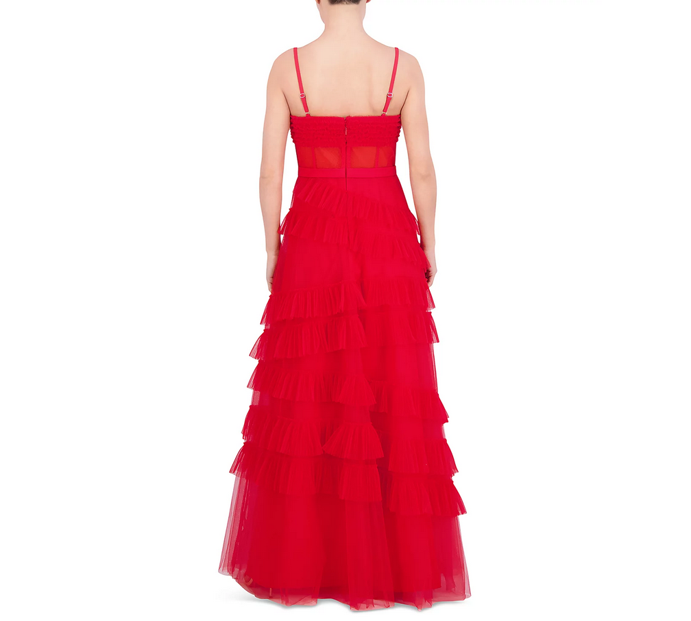 BCBGMAXAZRIA Sweetheart Ruffled Sleeveless Gown